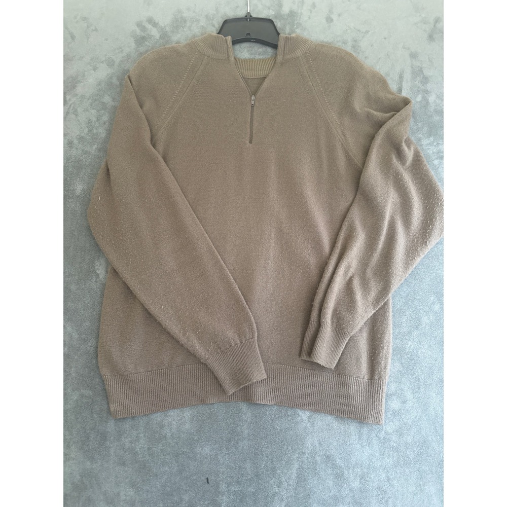 Green Quarter Zip Sweater Large Taupe Brown Raglan